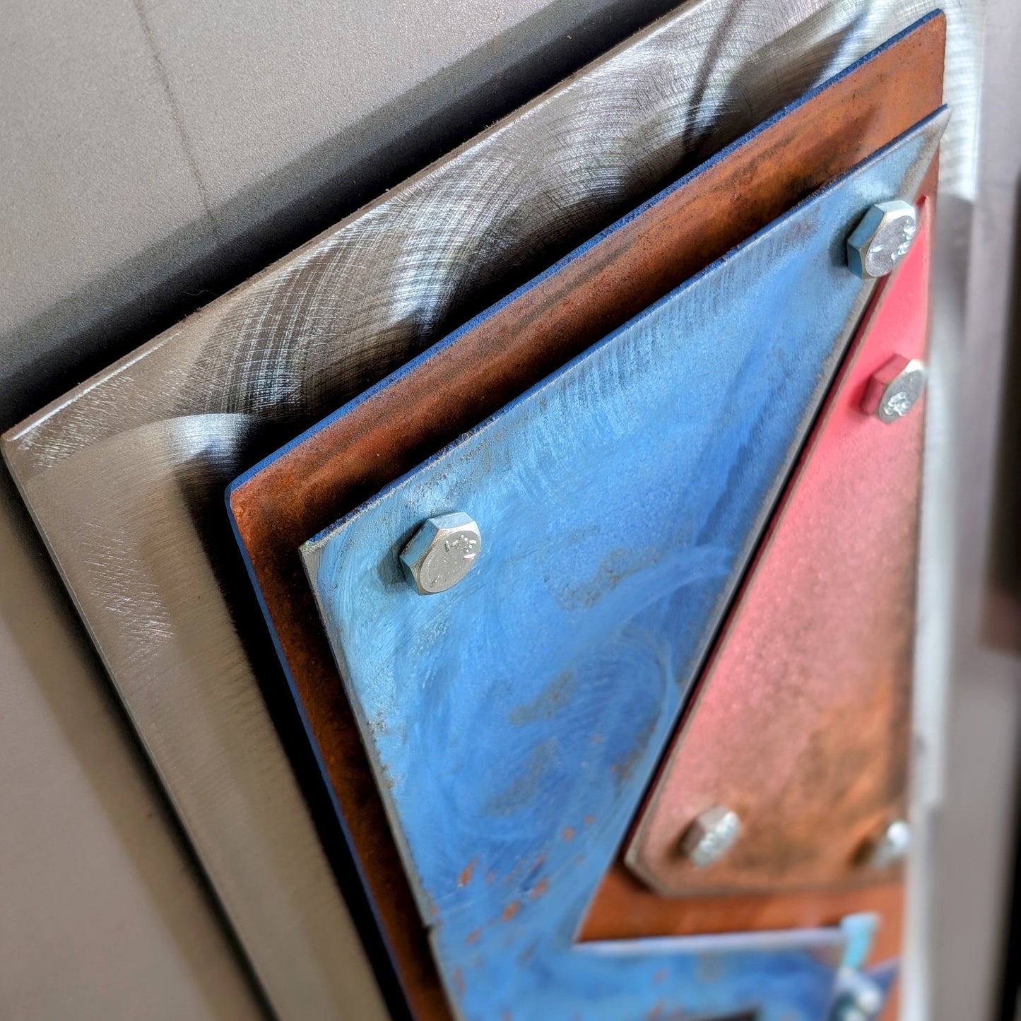 Abstract Layered Metal Wall Sculptures – Industrial Triptych (Set of 3) Fragments