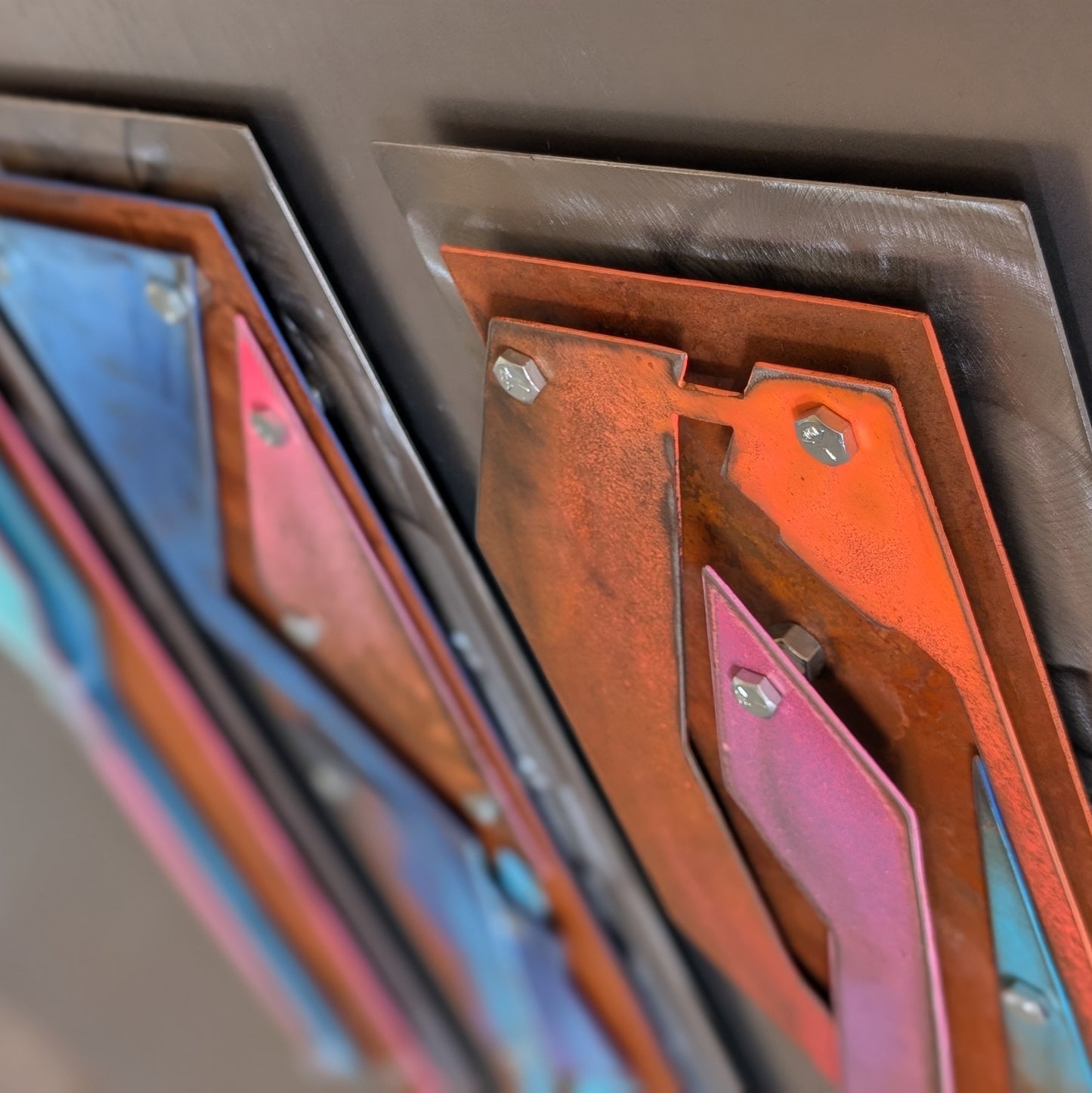 Abstract Layered Metal Wall Sculptures – Industrial Triptych (Set of 3) Fragments
